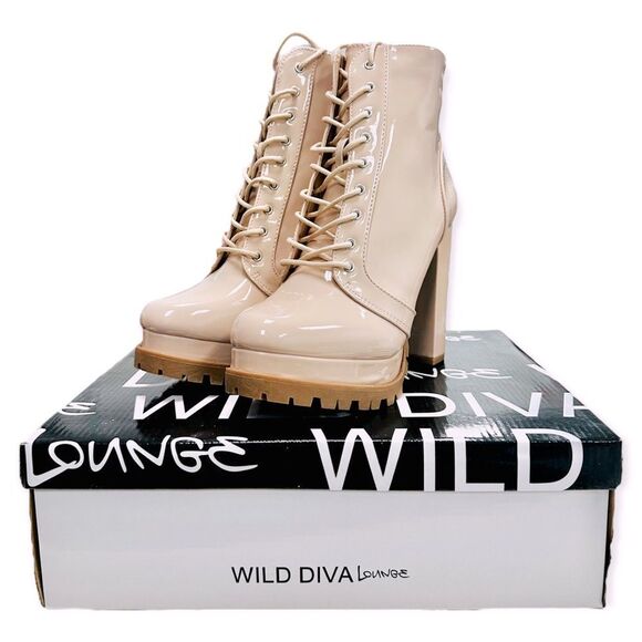 NWT Wild Diva Lounge Vivian Block Heel Lug Platform Bootie in Nude-Various Sizes - Picture 1 of 6